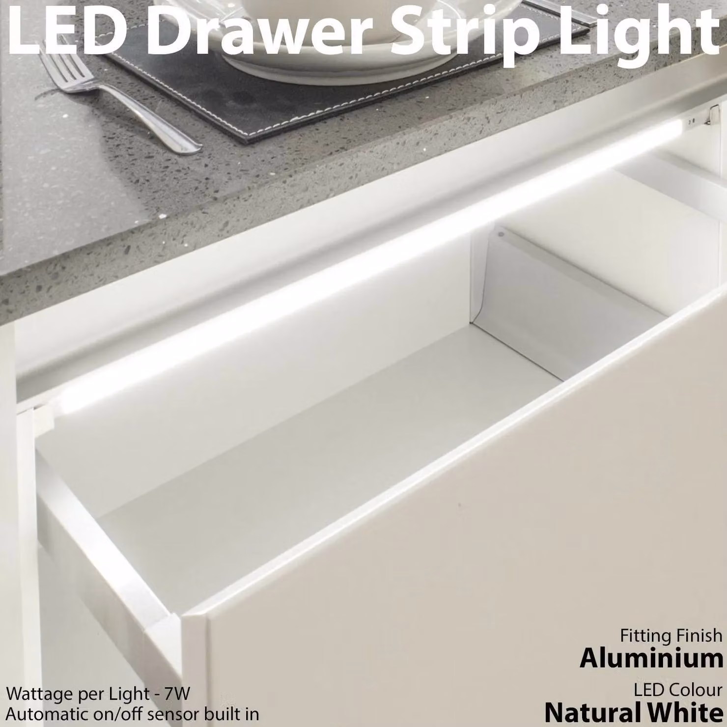 Loops 3x 1000mm LED Drawer Strip Light with PIR Motion Sensor, White Aluminium Under Cabinet Lighting – 2