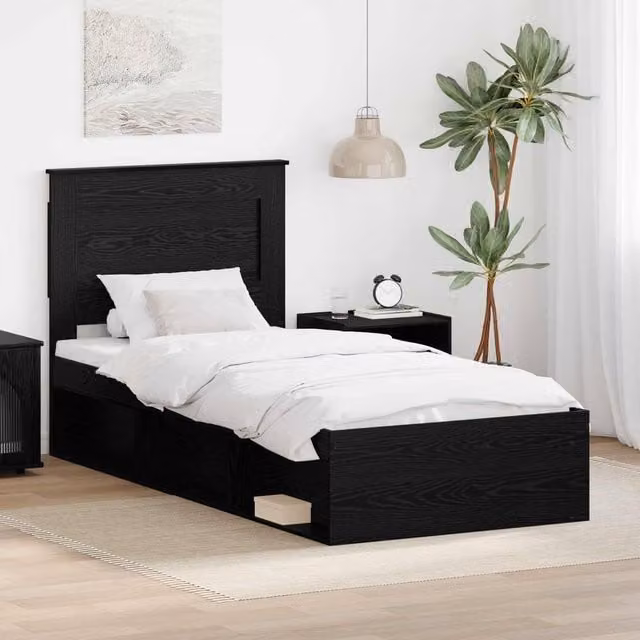 Berkfield Home Modern Bed Frame with Headboard in Black Solid Pine Wood, W: 75 cm, L: 190 cm