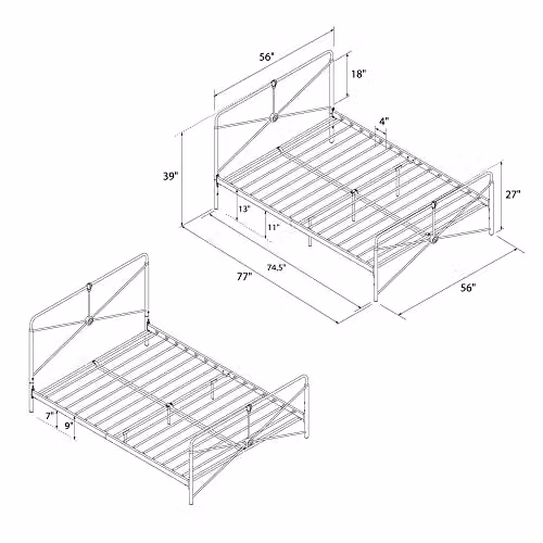 DHP Leopold Metal Bed in Black, W/D/H: 140 x 200 cm – 2