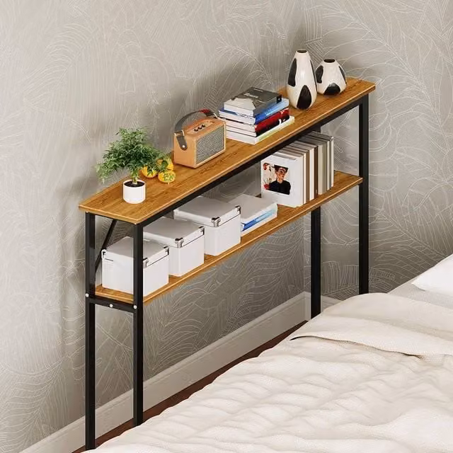 ERGOVEXA Modern Double Tier Console Table with Black Frame and MDF Laminate Finish