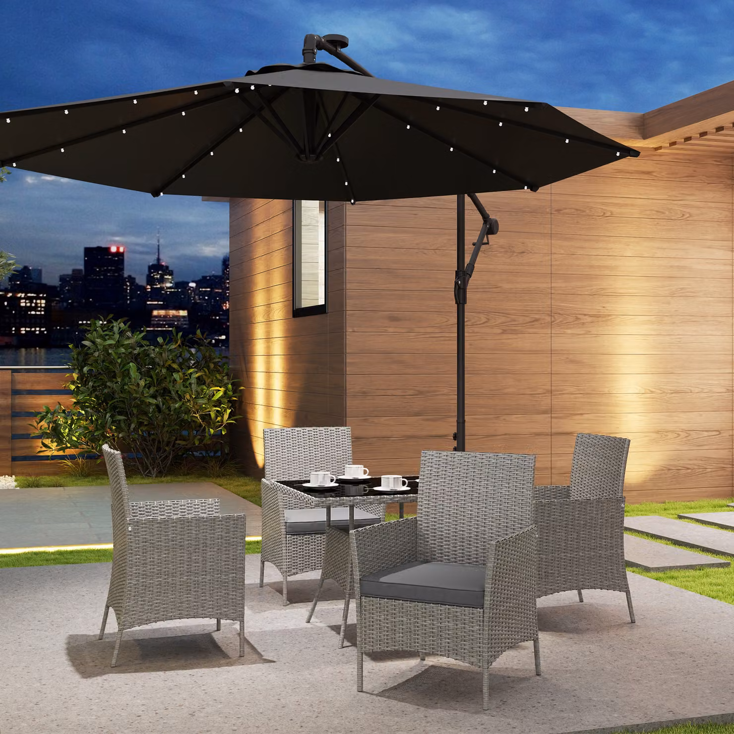Outsunny Five-Piece Rattan Dining Set in Light Grey – 5
