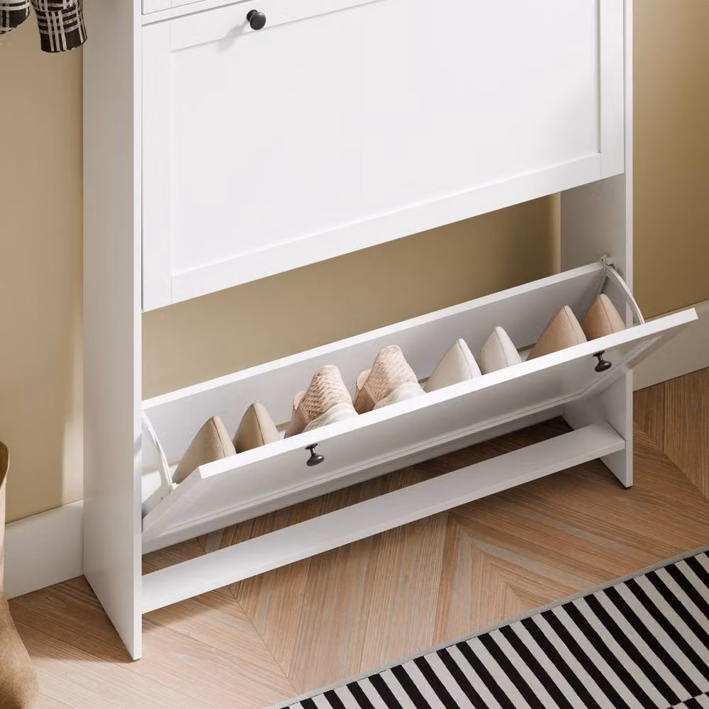 SoBuy Modern Slim Shoe Cabinet with Tilting Compartments and Internal Shelves in White or Black – 3