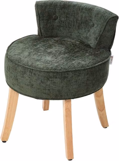 Living and Home Chenille Vanity Stool with Rubberwood Legs in Green – 1