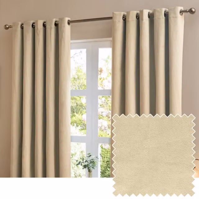 Make It A Home Set of 2 Velvet Blackout Eyelet Curtains in Black and Beige, Width: 137 cm