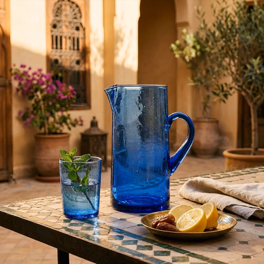 Nicola Spring Jebel Repurposed Glass Jug, 1 l, Blue – 2