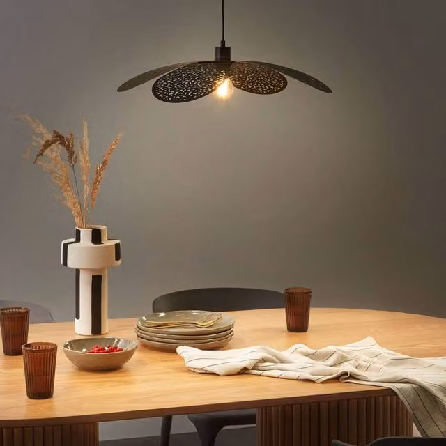 Wyld and Coco Black Metal Pendant Lamp with Perforated Petal Shade – 1
