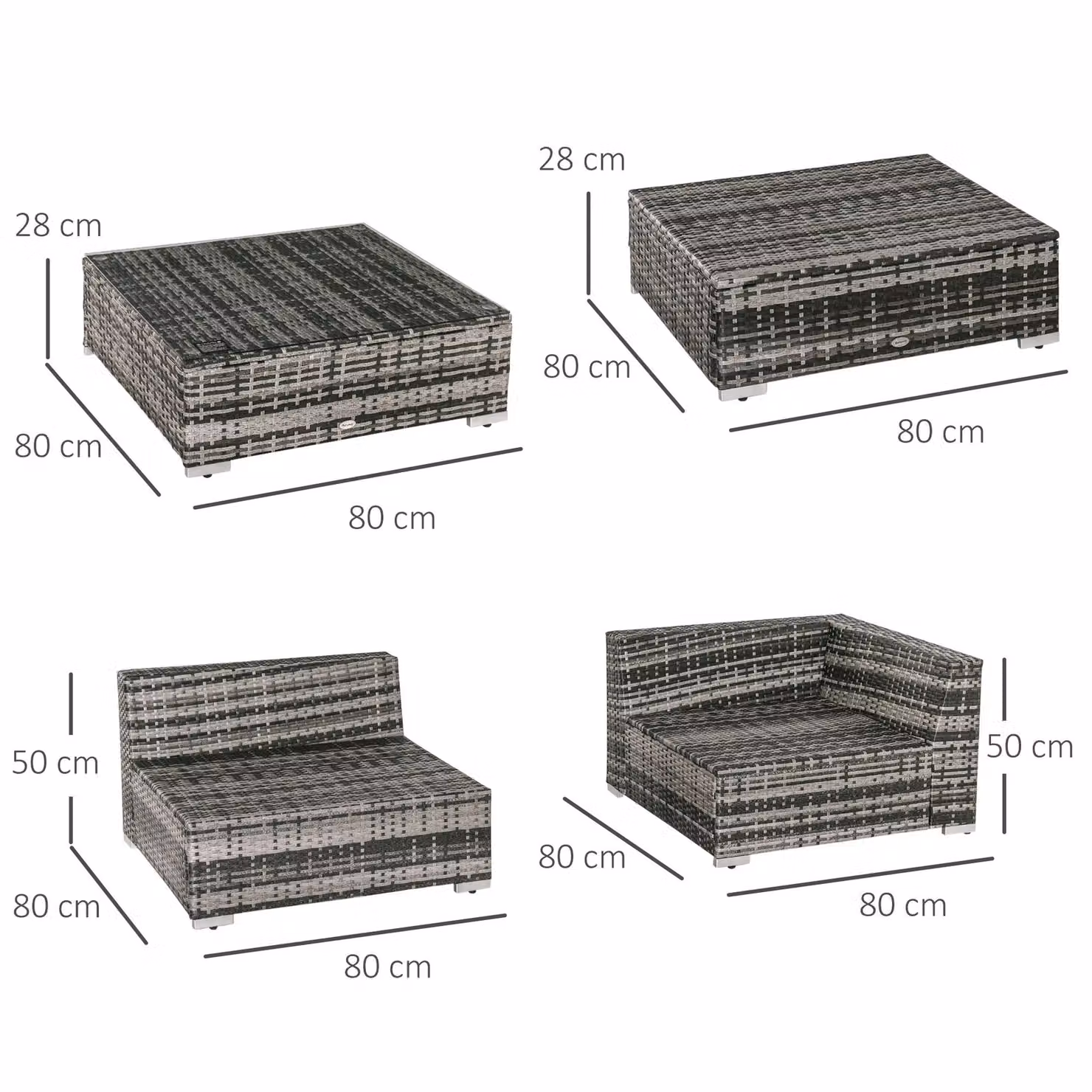 OUTSUNNY 6 Piece Grey Rattan Garden Furniture Set – 3