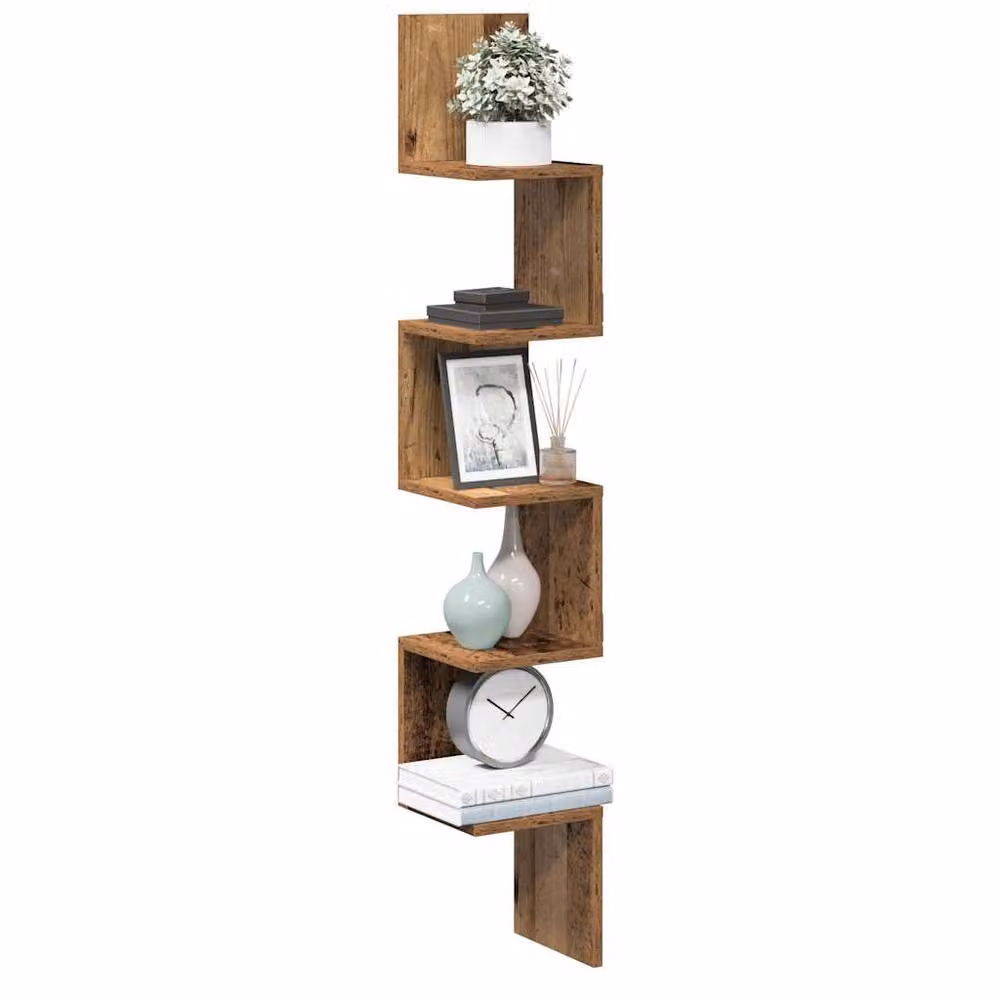 Berkfield Home Wall Mounted Corner Shelf in Old Wood Brown, W/D/H: 20 x 20 x 127.5 cm – 2