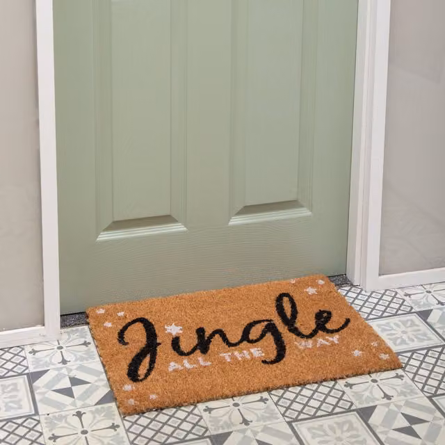 Samuel Alexander Jingle All The Way Christmas Coir Doormat, Brown and White, W: 60 cm, D: 40 cm, H: 1 cm