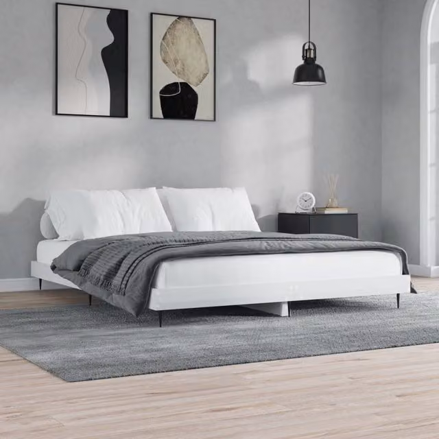 Berkfield Home High Gloss White Bed Frame in Engineered Wood, 200 x 200 cm