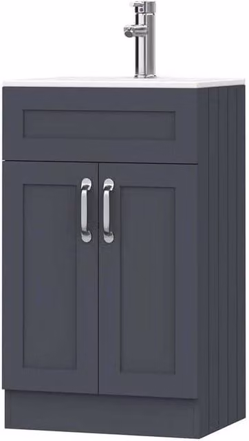 FORGEVIO Grey Modern Freestanding Bathroom Vanity Unit with Sink Basin and Soft-Close Hinged Doors