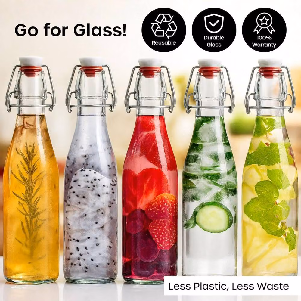 Volila 12 Pack Clear Glass Swing Top Bottles with Stoppers, 500ml each – 5