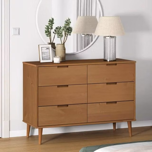 Berkfield Home MOLDE Drawer Cabinet in Brown Solid Pine Wood, W/D/H: 113 x 40 x 80 cm
