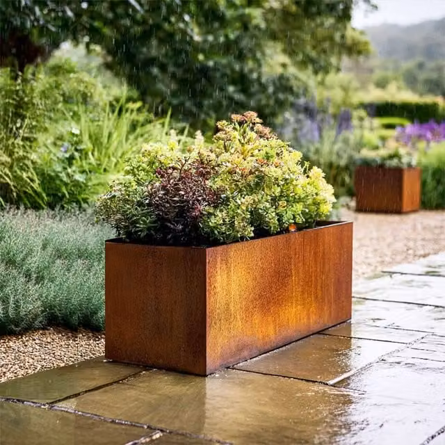 Nicoman Corten Steel Trough Planter in Bronze, W/D/H: 80 x 30 x 40 cm – 1