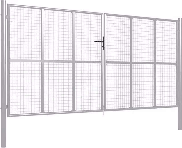 Berkfield Home Silver Galvanised Steel Swing Garden Gate W: 415 cm, H: 225 cm