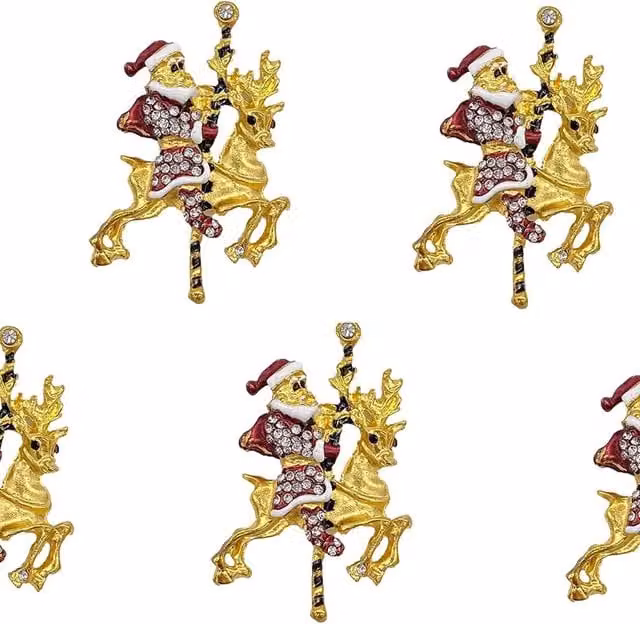 Syntego Pack of 5 Gold Metal Santa and Reindeer Embellishments