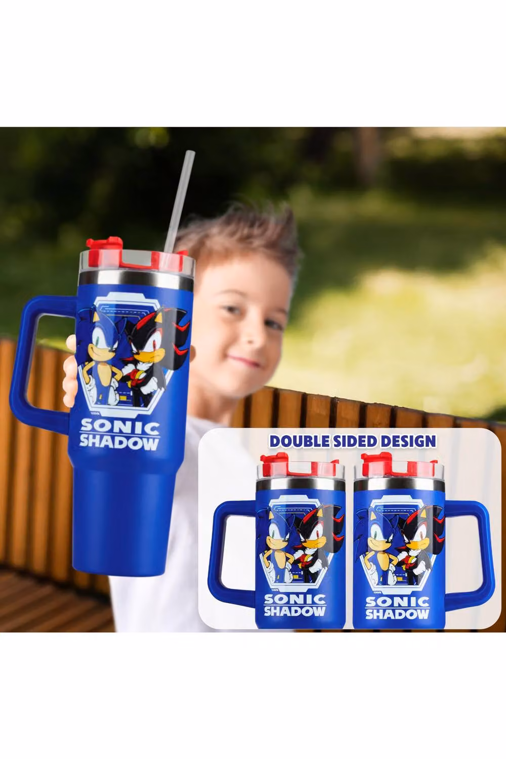 Get Trend Sonic the Hedgehog Insulated Kids Tumbler Travel Mug with Straw and Handle, Blue, 840ml – 10