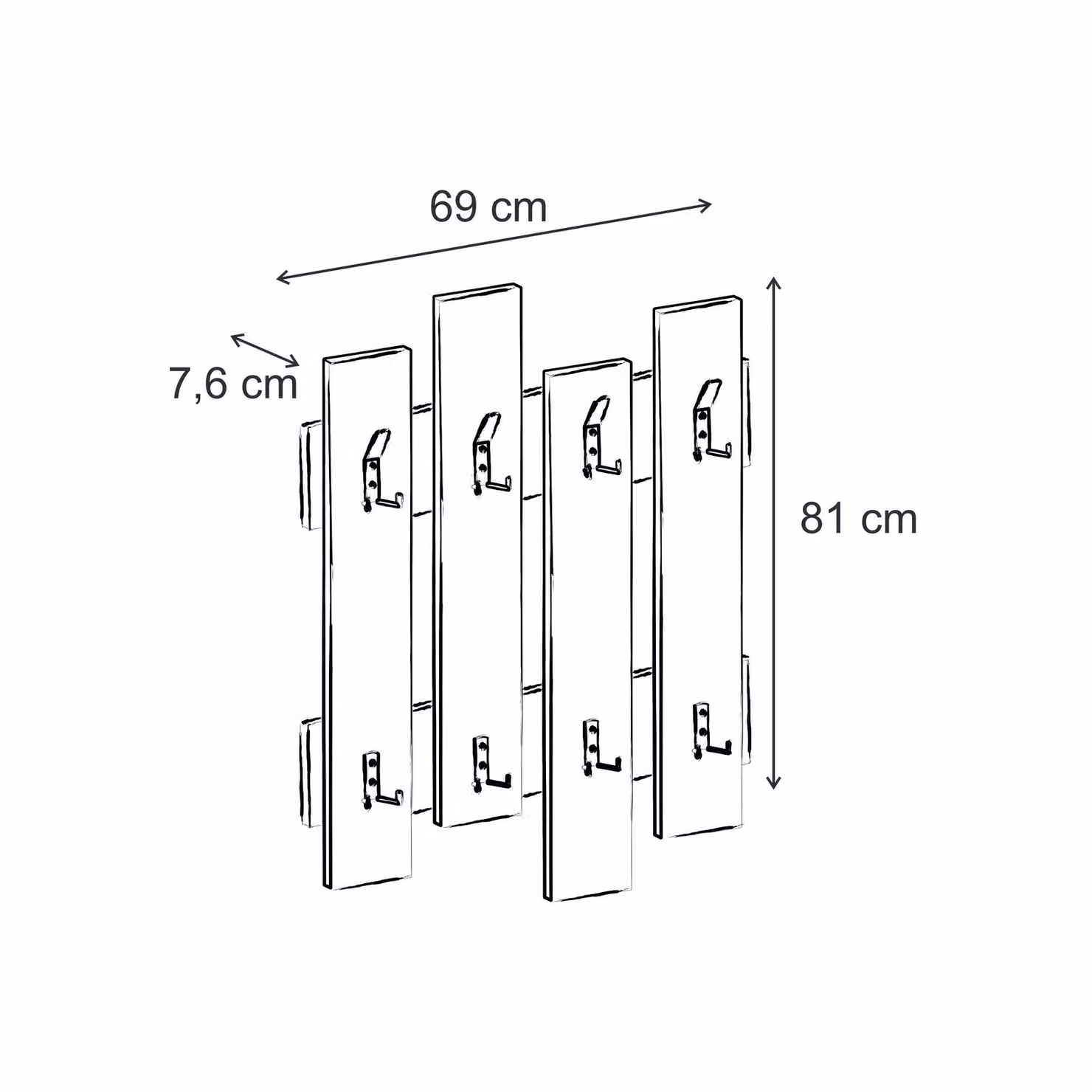 Decortie Wave Modern Wall-Mounted Coat Rack with 8 Hooks in Natural Wood, W: 69 cm, H: 81 cm – 2