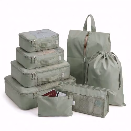 LUGG 8 Set Compression Packing Cubes Suitcase Organiser in Green