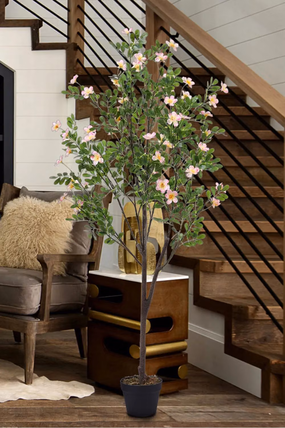 Living and Home Pink and Green Artificial Frangipani Blossom Tree in Pot, Height: 160 cm – 3