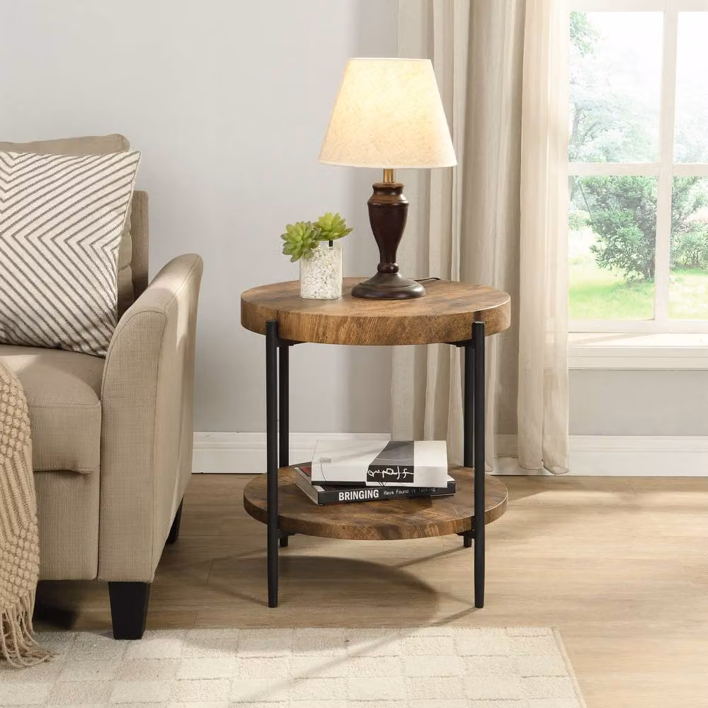 Mona Vale Furniture Rustic Industrial Round Side Table in Brown and Black – 2