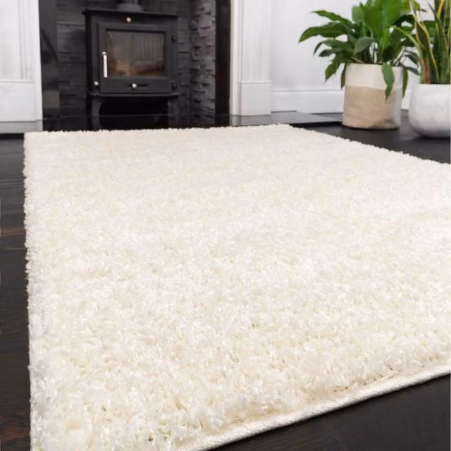 The Rug House Soft Value Natural Cream Shaggy Area Rug, W: 160 cm, D: 110 cm