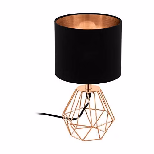 Loops Table Lamp with Copper Metal Base and Black Fabric Shade, E14 Bulb, H 30.5 cm x W 16.5 cm x D 16.5 cm – 1