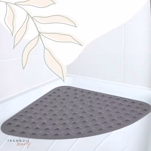 NESTLUNE Non-Slip Semicircular Corner Shower Mat in Grey – 1