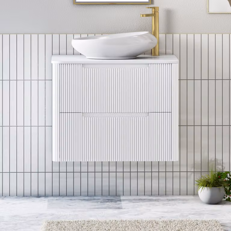Royal Bathrooms Avenza Matt White Wall Hung Vanity Unit with 2 Drawers and Nova Basin, Width: 60 cm