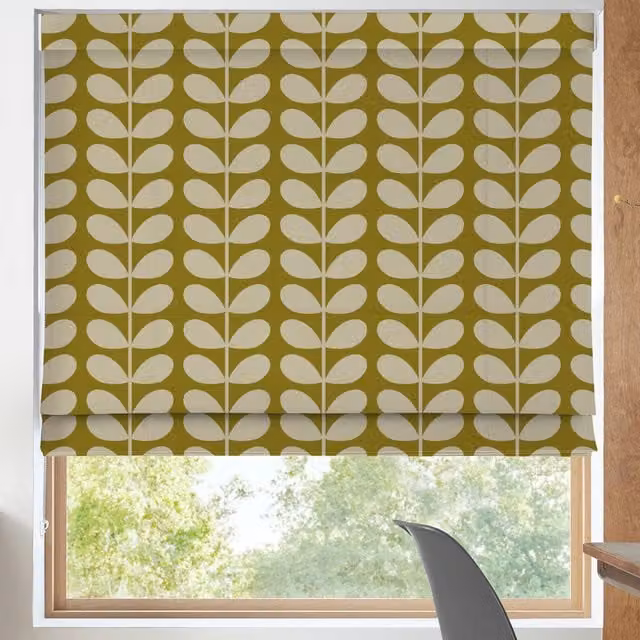 Orla Kiely Solid Stem Made to Measure Blackout Roman Blind in Seagrass Green and Yellow Floral Textile