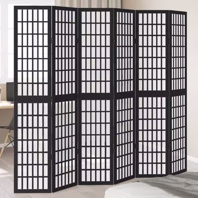 Berkfield Home 6-Panel Room Divider in Black Solid Paulownia Wood