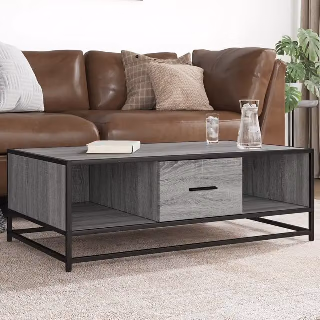 Berkfield Home Grey Sonoma Coffee Table with Metal Sled Base, W: 100 cm, D: 57 cm, H: 35 cm – 1