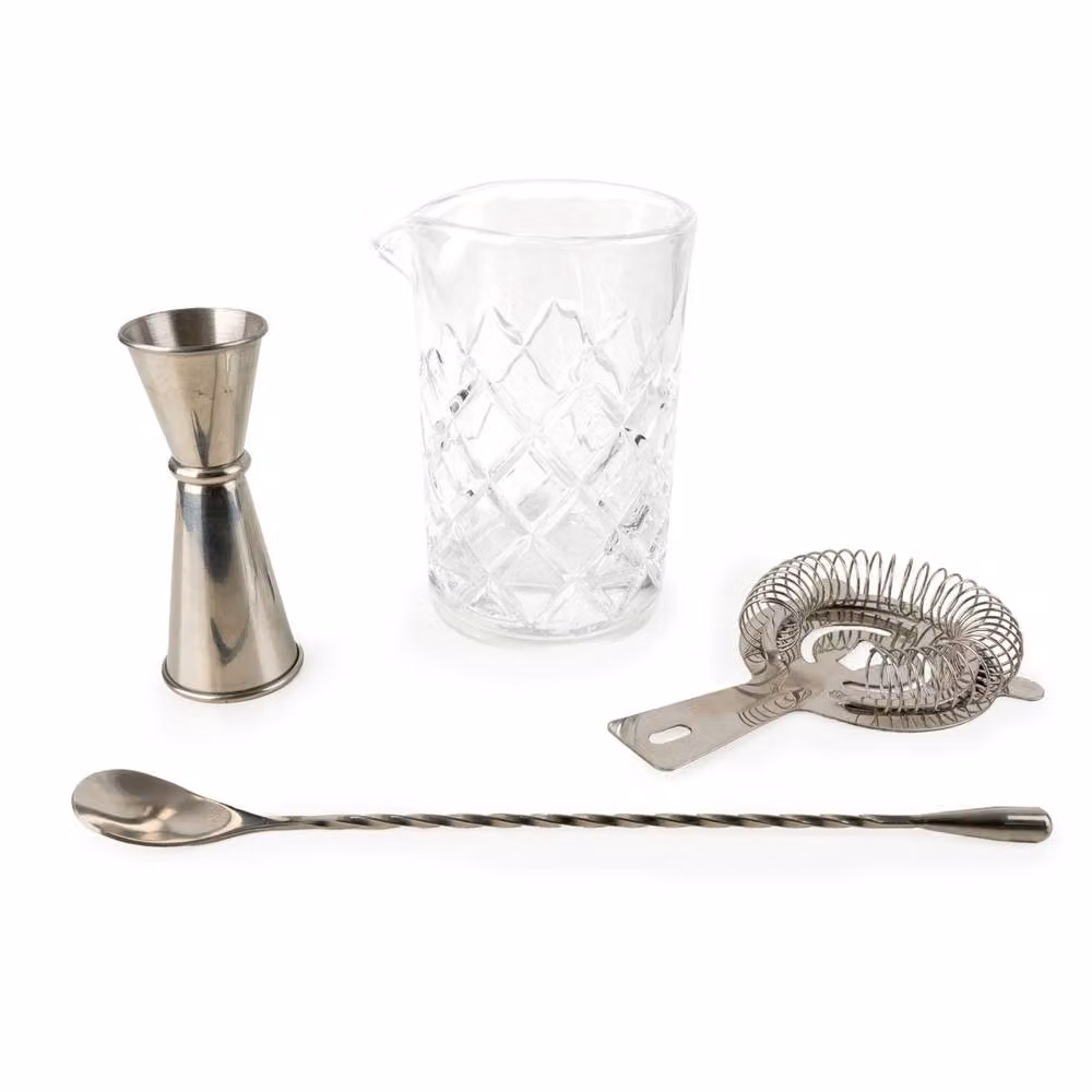 Madison & Mayfair 4 Piece Cocktail Set with Diamond Cut Glass Tumbler Jug in Metallic Silver and Black – 2