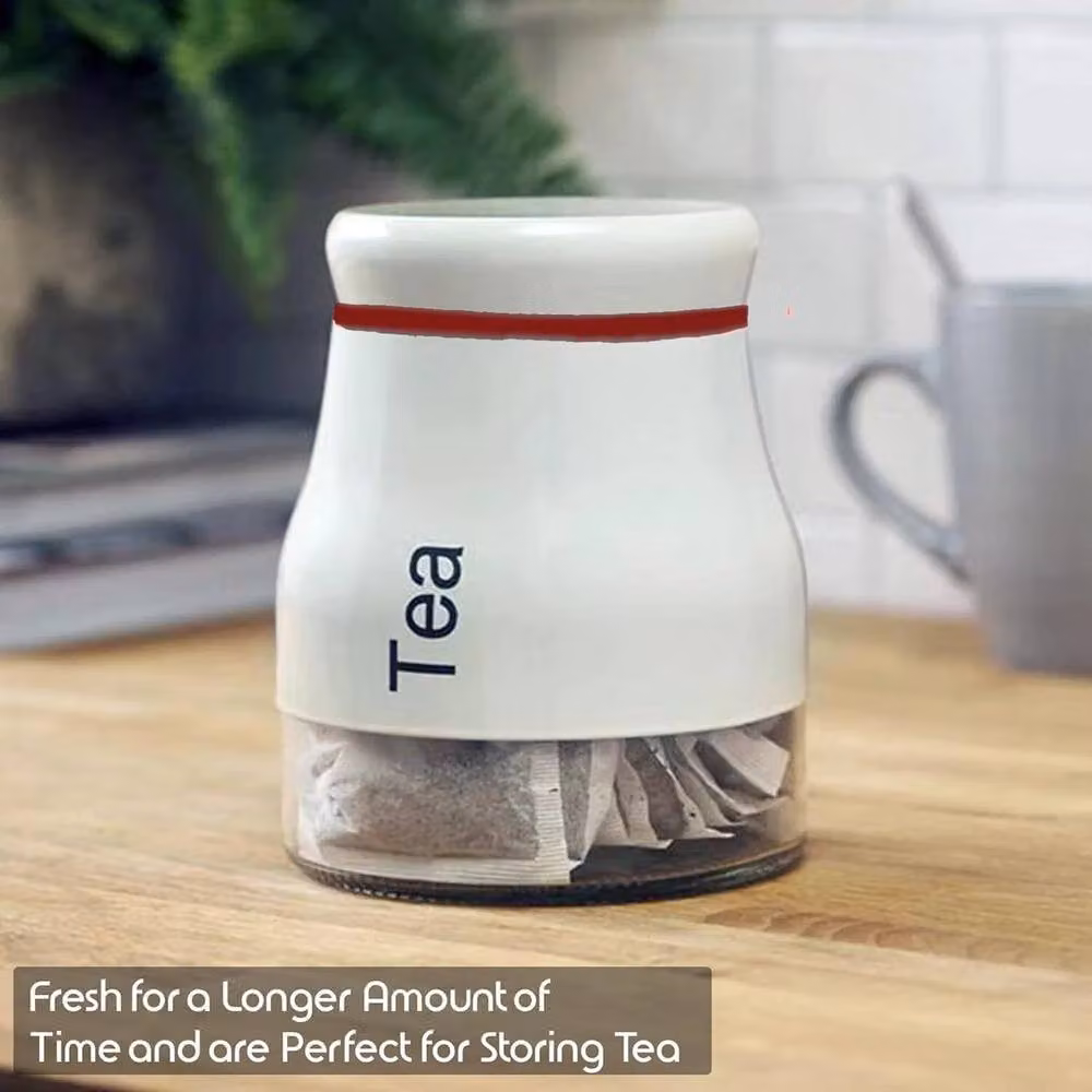 FLAVORA Set of 3 White and Transparent Glass Kitchen Storage Canisters for Tea, Coffee and Sugar – 2