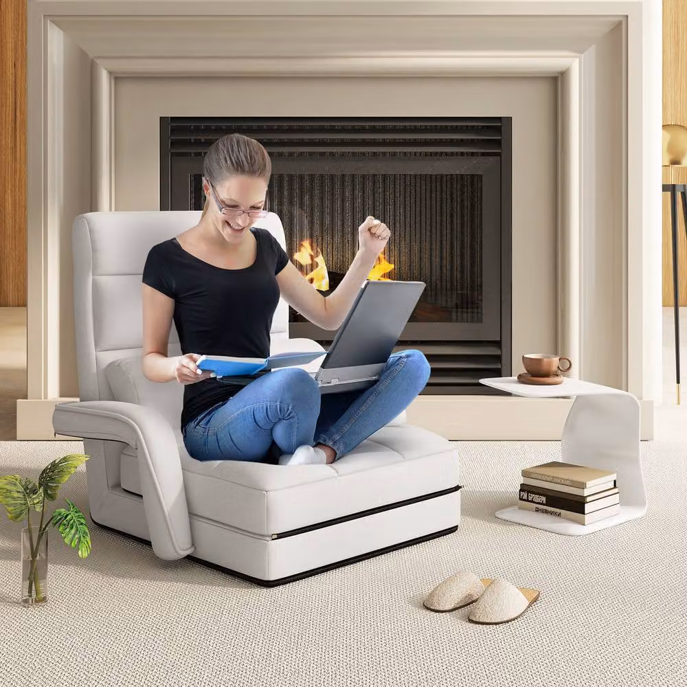 Costway 6-Position Padded Floor Chair and Chaise Lounge in White – 2