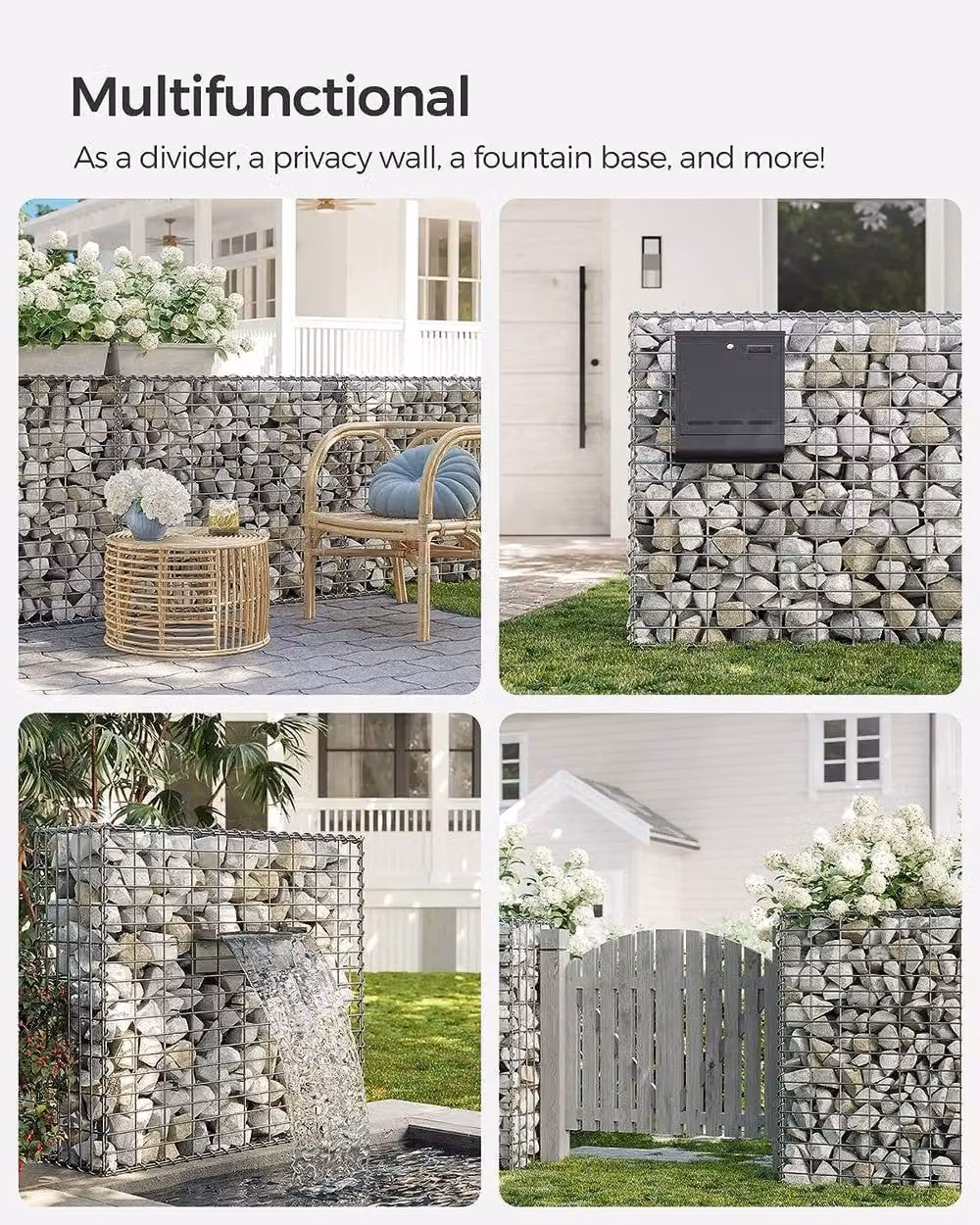 Songmics Set of 4 Large Galvanised Steel Wall-Mounted Gabion Baskets in Silver – 4