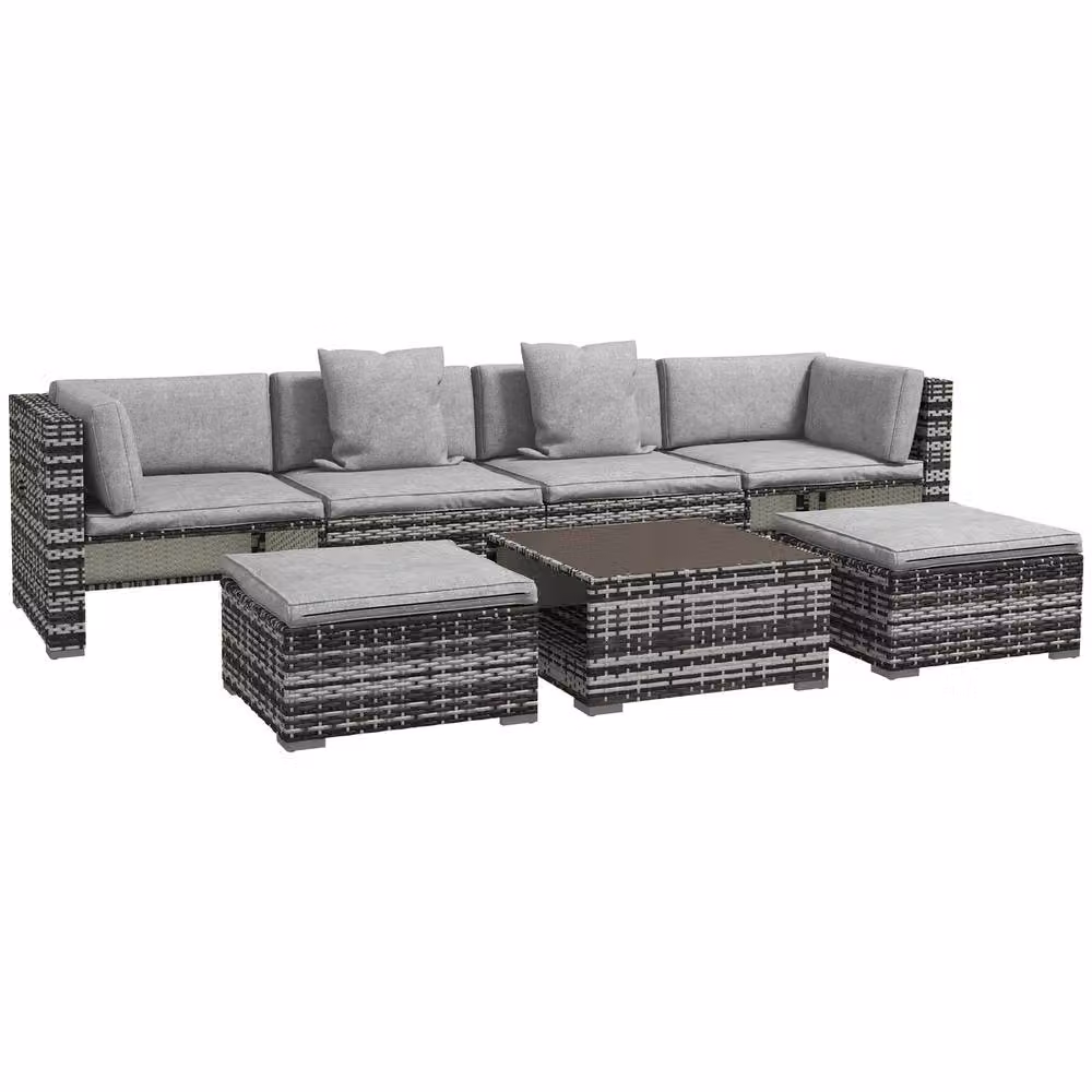 STILVORA 7-Piece Modern Sofa Set with Glass-Top Table in Grey – 2