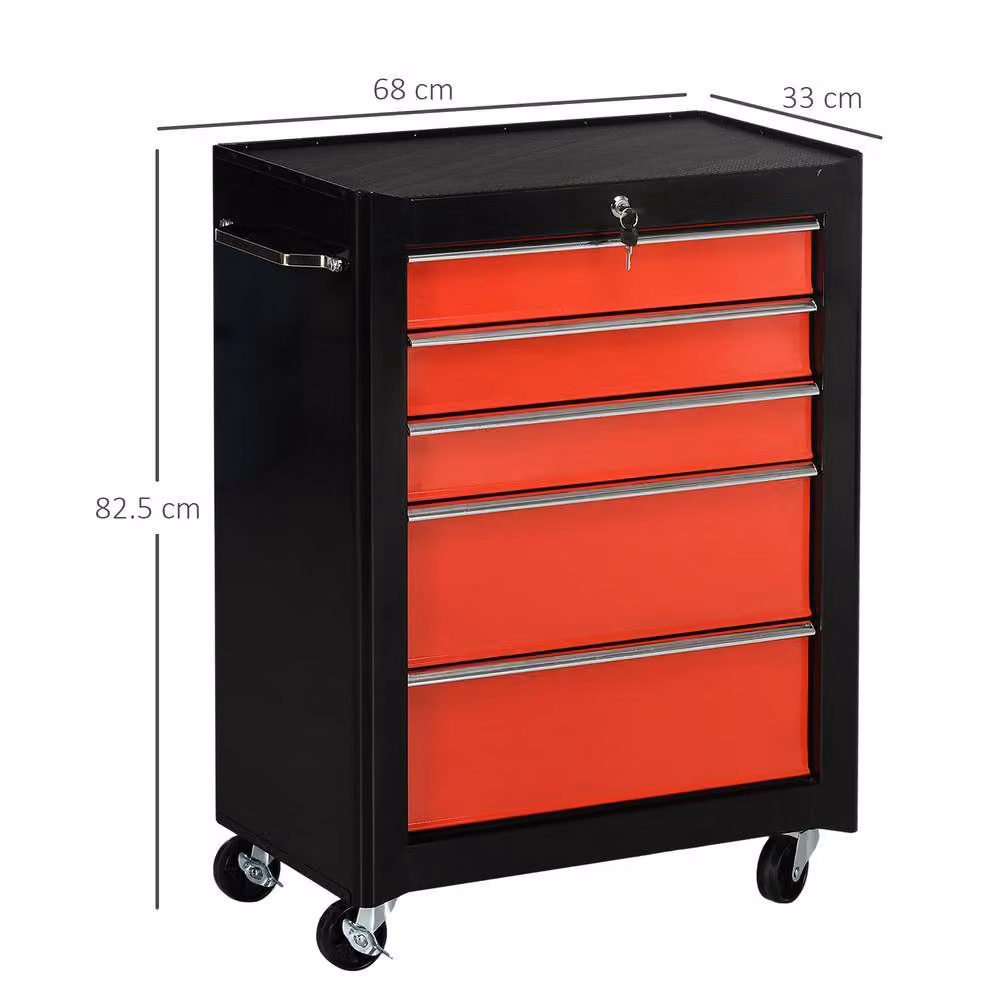STILVORA 5-Drawer Steel Tool Chest with Wheels and Lock, Red – 3