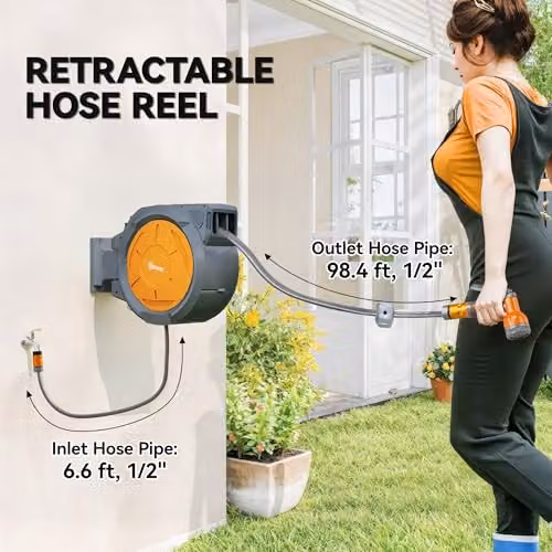 Outsunny Wall Mounted Retractable Hose Reel, Orange – 3