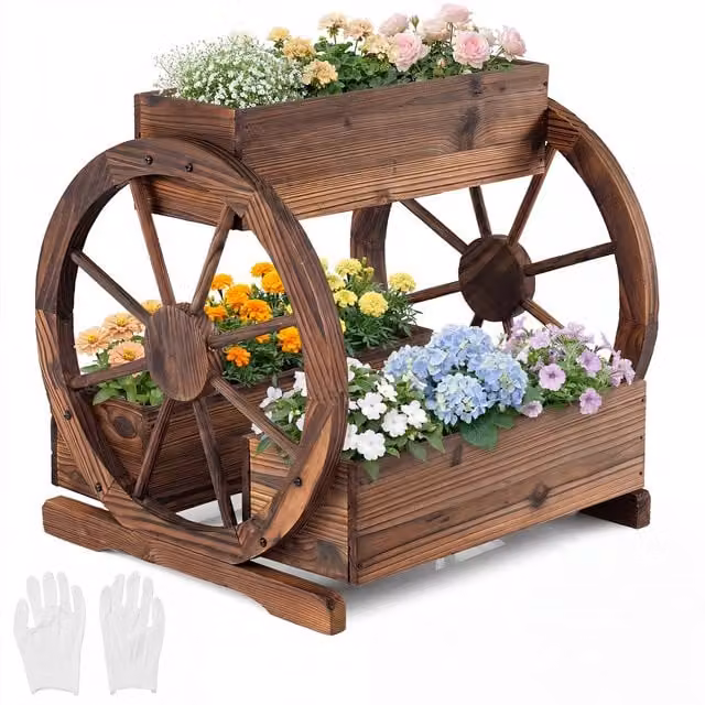 Costway Wooden Raised Bed Planter in Brown for Vegetable, Herb or Ornamental Gardens