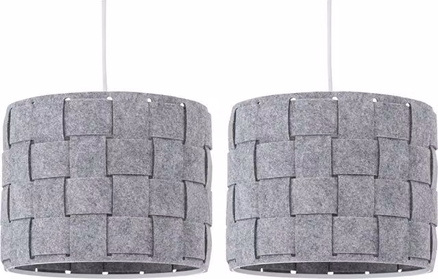 First Choice Lighting Warner Set of 2 Grey Felt Weave Easy Fit Pendant Shades