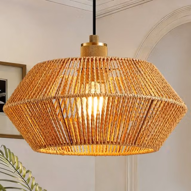 Harper Living Easy Fit Round Handwoven Rope Lampshade in Yellow and Brown