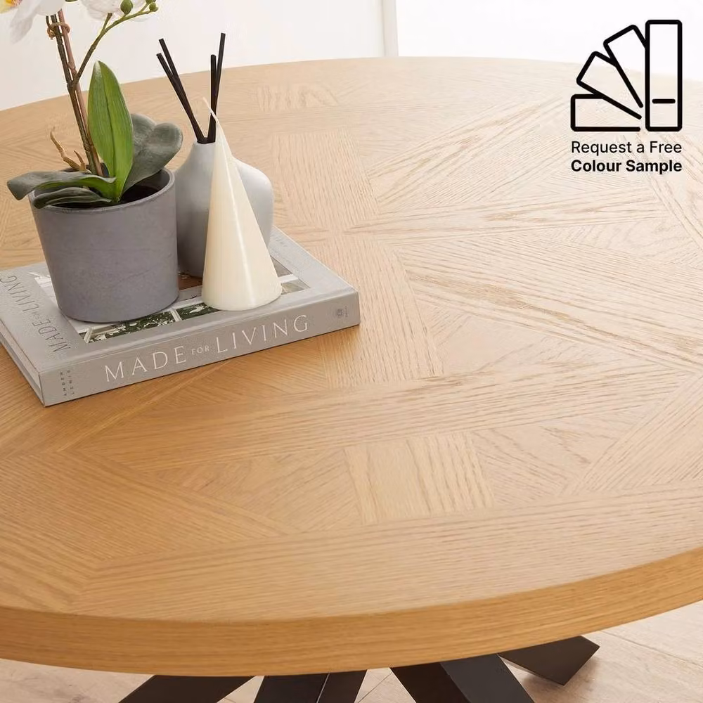 FORGEVIO Mid-Century Round Dining Table in Light Oak with Black X-Frame Legs – 2
