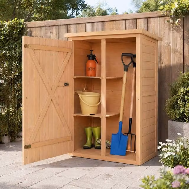 STILVORA Rustic Garden Storage Tall Cabinet with Shelving and Double Doors, Green and Beige, W/D/H: 75 x 56 x 115 cm – 1
