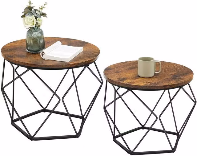 FORGEVIO Industrial Geometric Nesting Coffee Tables in Rustic Brown and Black, W/D/H: 50 cm x 50 cm x 40 cm and 40 cm x 40 cm x 36 cm – 1