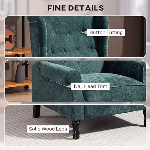HOMCOM Vintage Recliner Armchair in Green with Solid Wood Frame – 6
