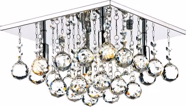 Där Lighting Abacus 4 Light Flush Ceiling Fitting in Polished Chrome and White Crystal