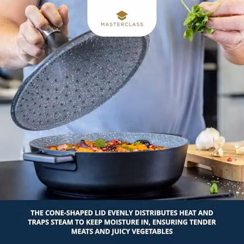 MasterClass Cast Aluminium Non-Stick Tagine Casserole Dish with Self-Basting Cone Lid, Black, Diameter: 28 cm, 4 L – 3