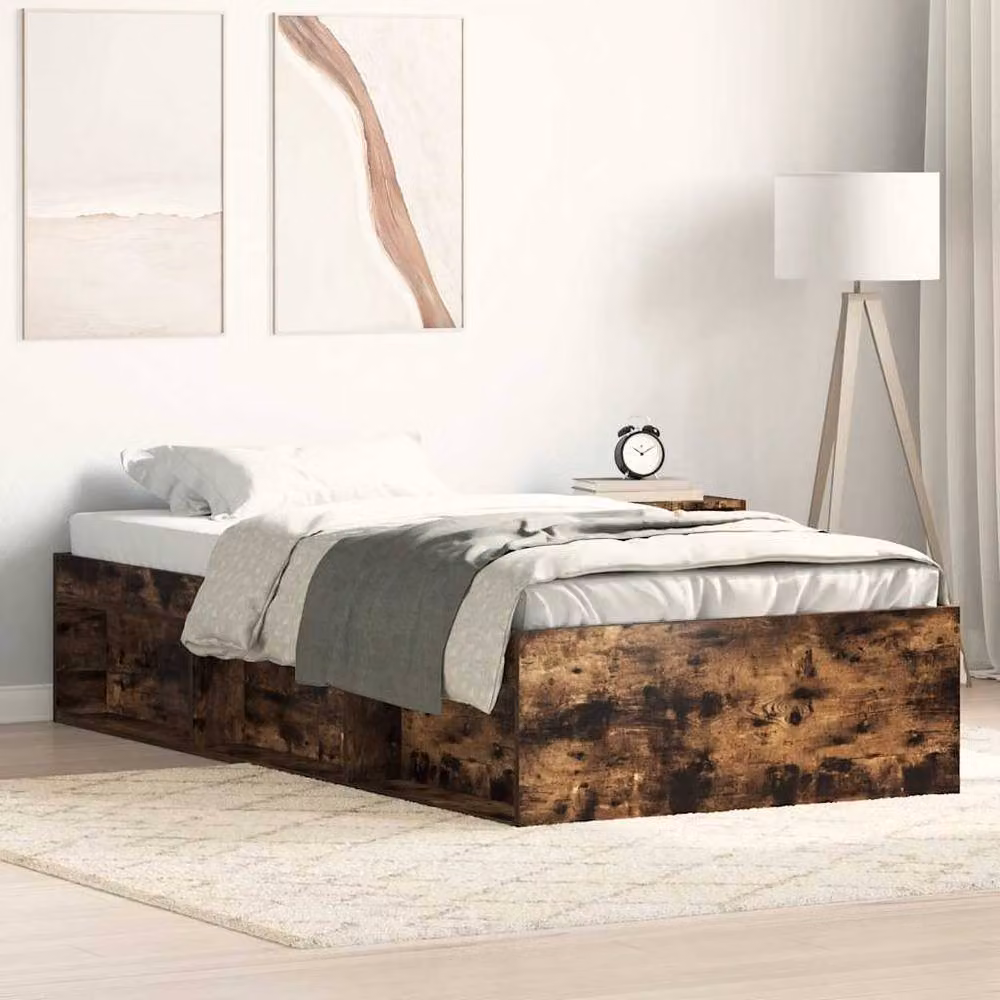Berkfield Home Modern Smoked Oak Bed Frame in Brown, W/D/H: 90 x 200 cm – 2