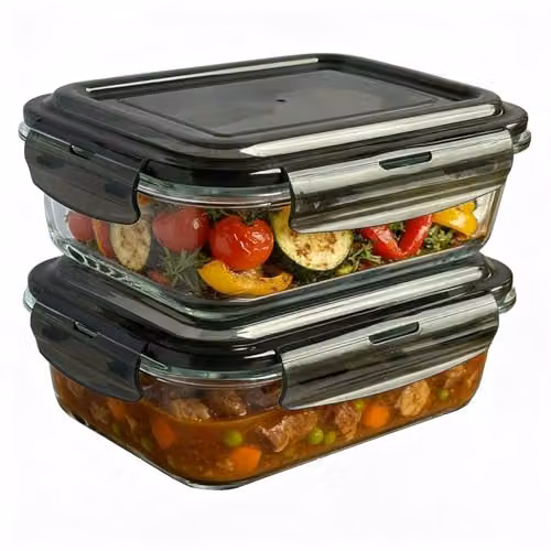 MantraRaj Airtight Glass Food Storage Containers with Leakproof Silicone Lids, 1100ml, 2 Pack, Transparent